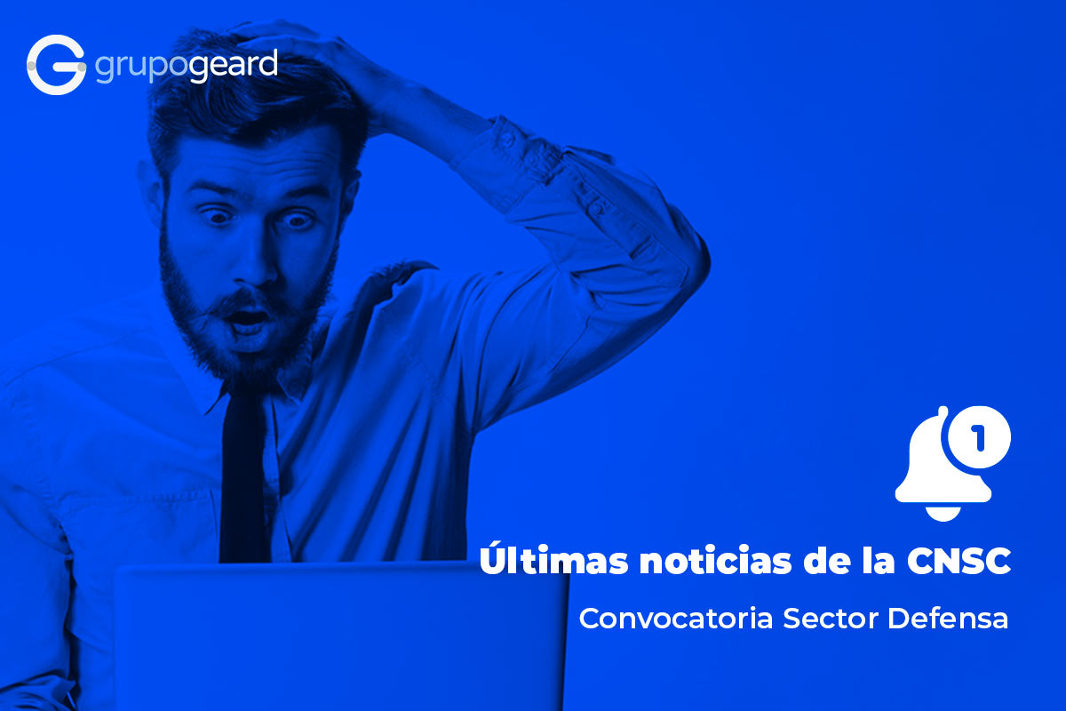 Hombre sorprendido mirando un computador y un texto que dice Ultimas noticias del la CNSC