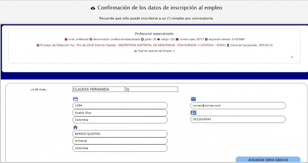 confirmacion datos de inscripción